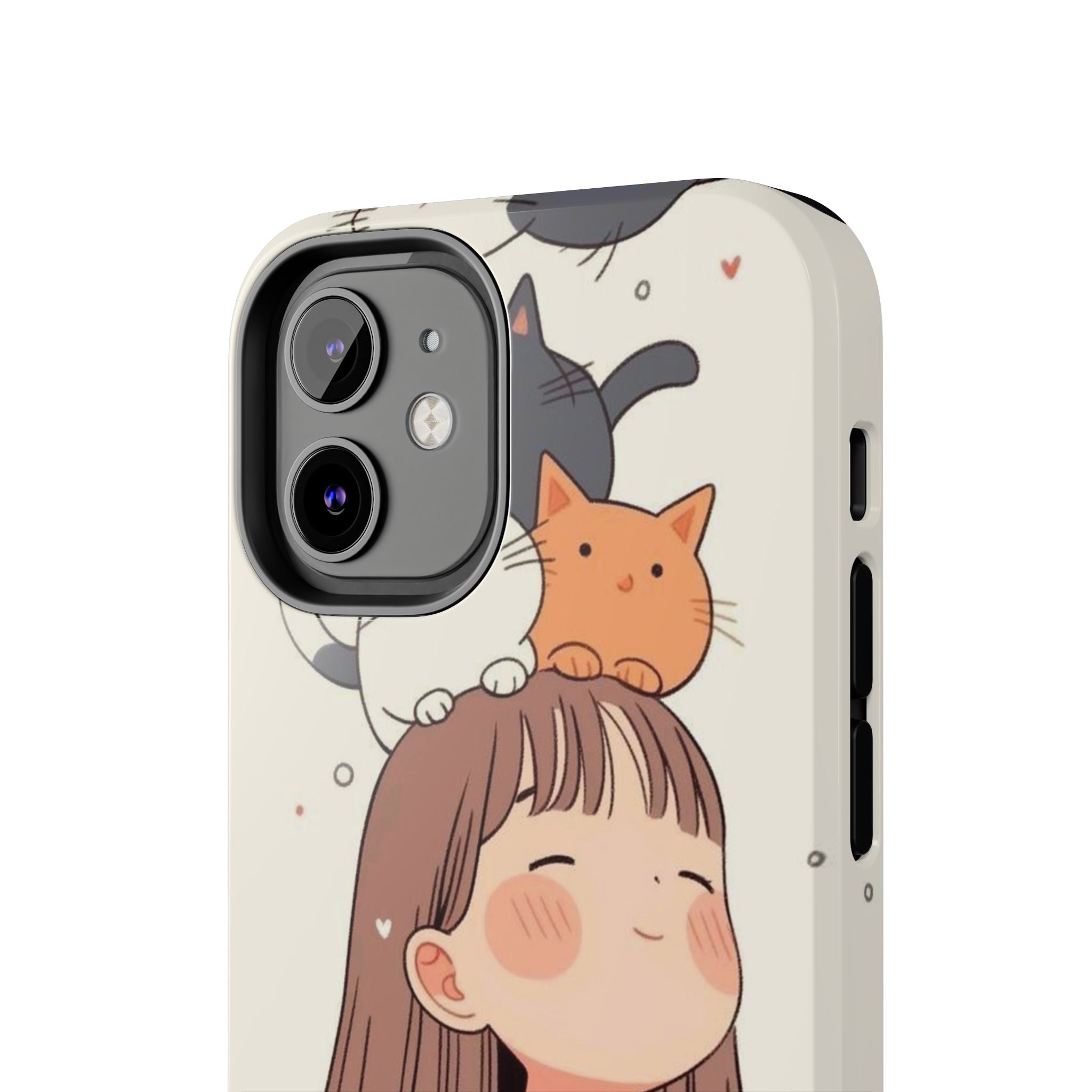 Girl with Cats Phone Case | Cute Cat Stack Illustration
