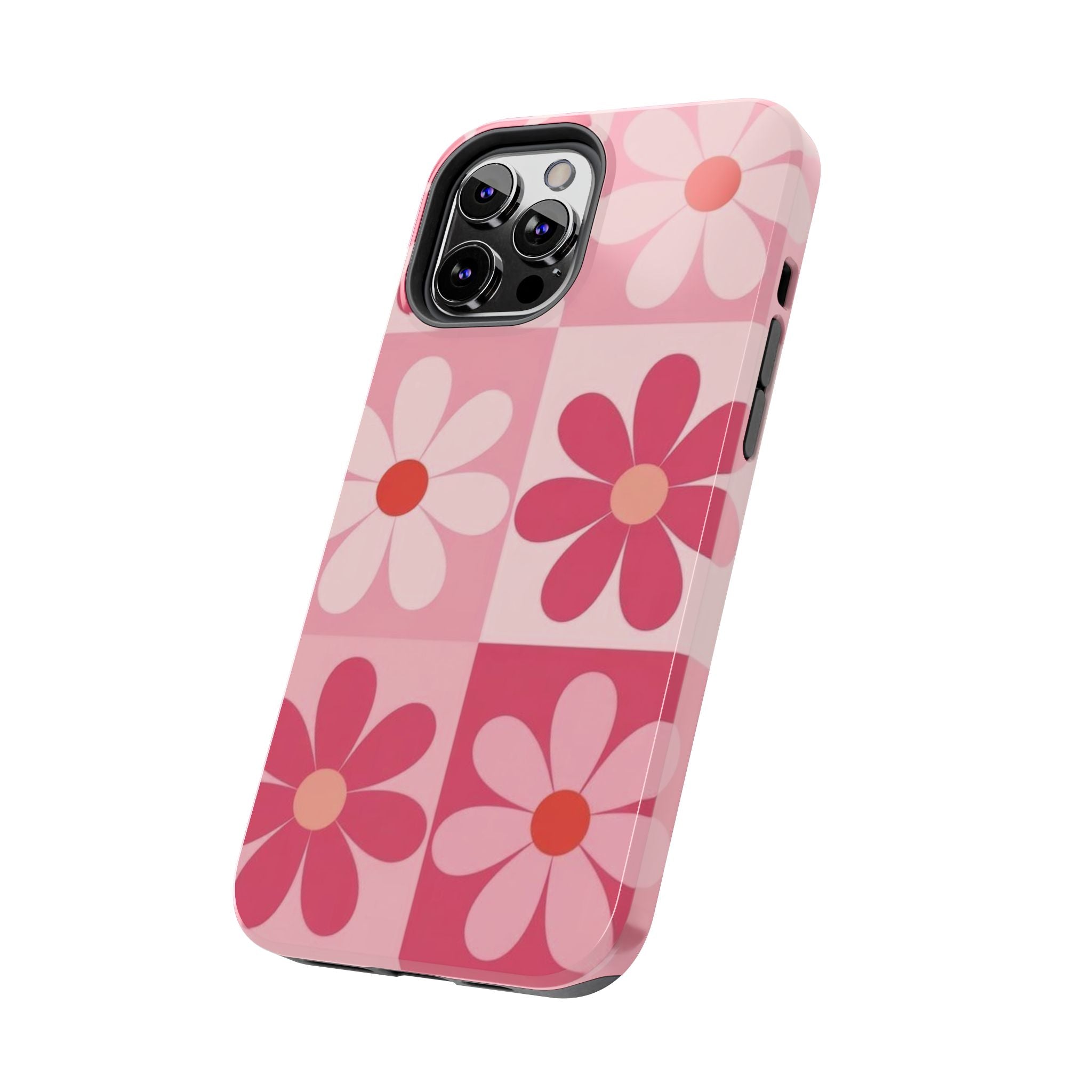 Pink Retro Daisy Phone Case — Tough Shockproof Floral iPhone Cover