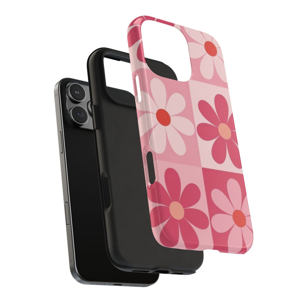 Pink Retro Daisy Phone Case — Tough Shockproof Floral iPhone Cover