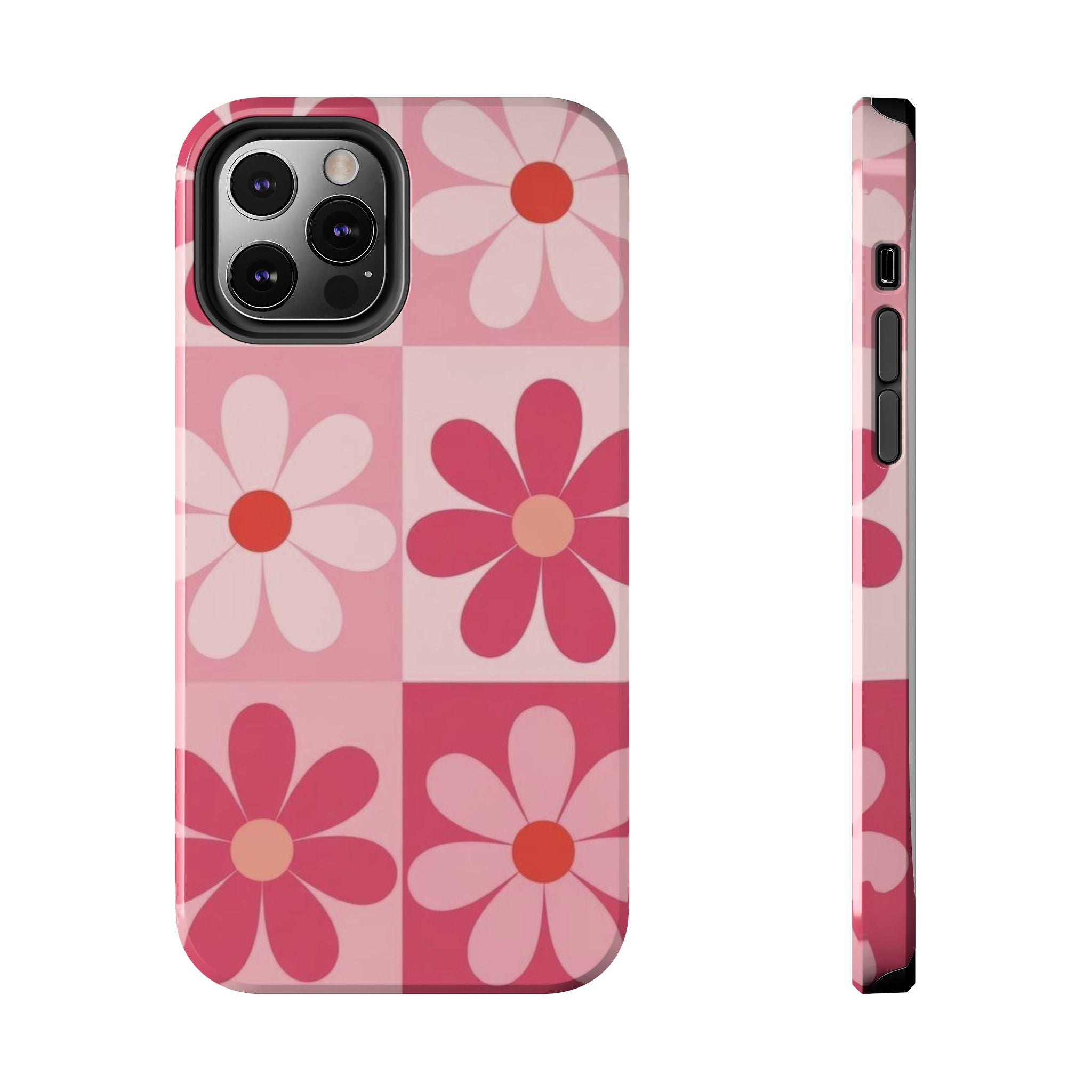 Pink Retro Daisy Phone Case — Tough Shockproof Floral iPhone Cover