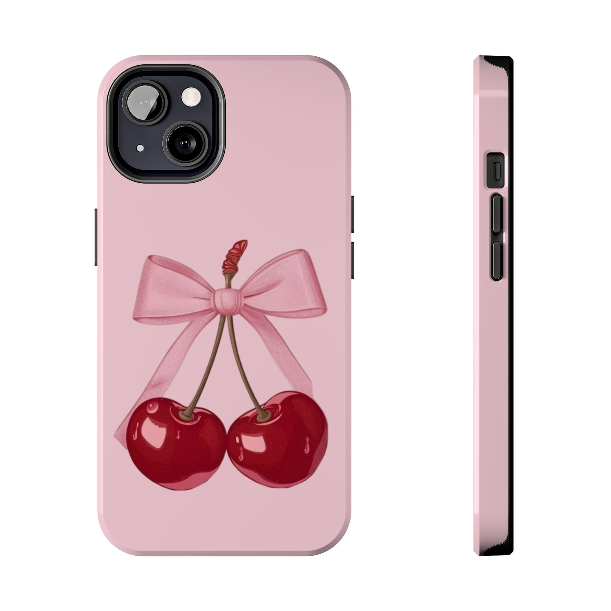 Pink Cherry Tough Phone Case — Cute Bow Cherry Protective Phone Cover