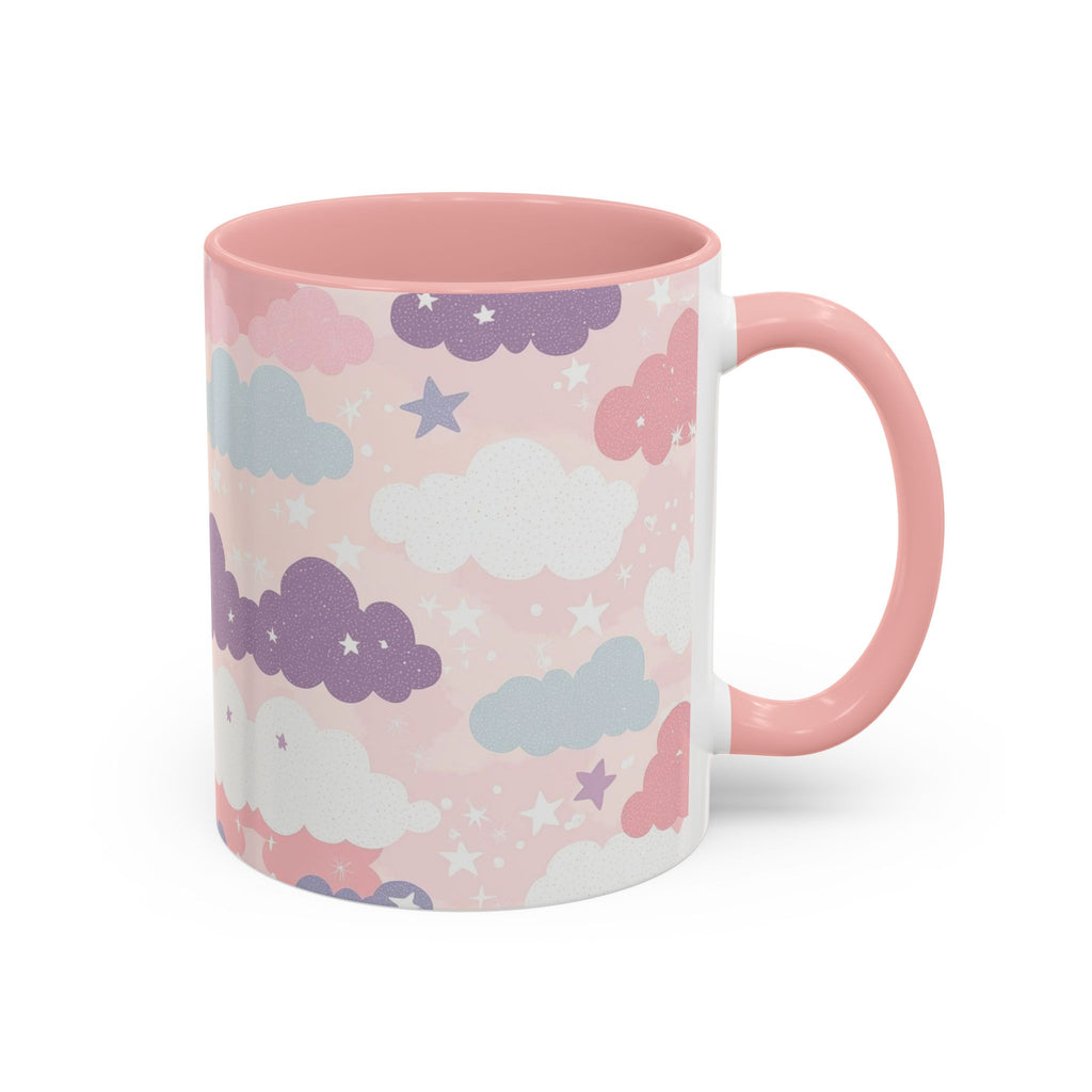 Pastel Cloud Pattern Coffee Mug | Cute Stars and Clouds Design