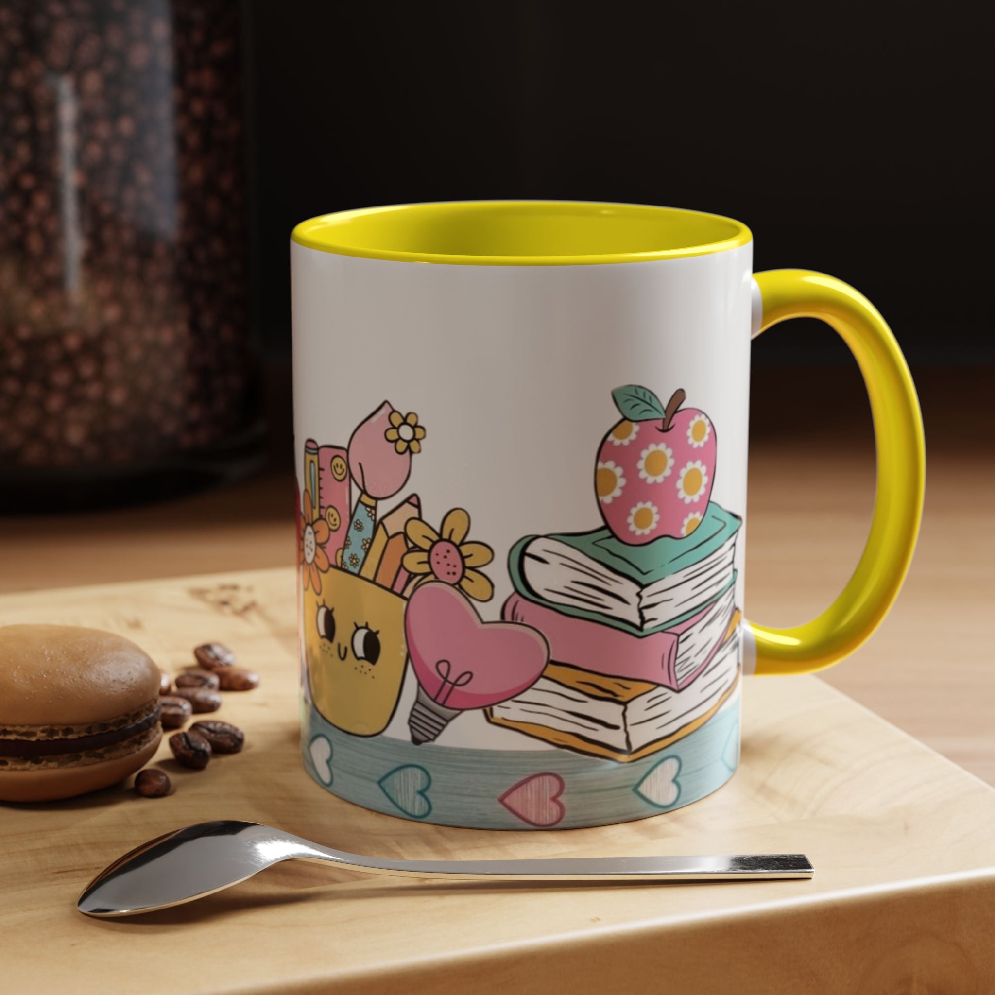Cute Teacher Desk Accent Coffee Mug — Kawaii School Supplies Design