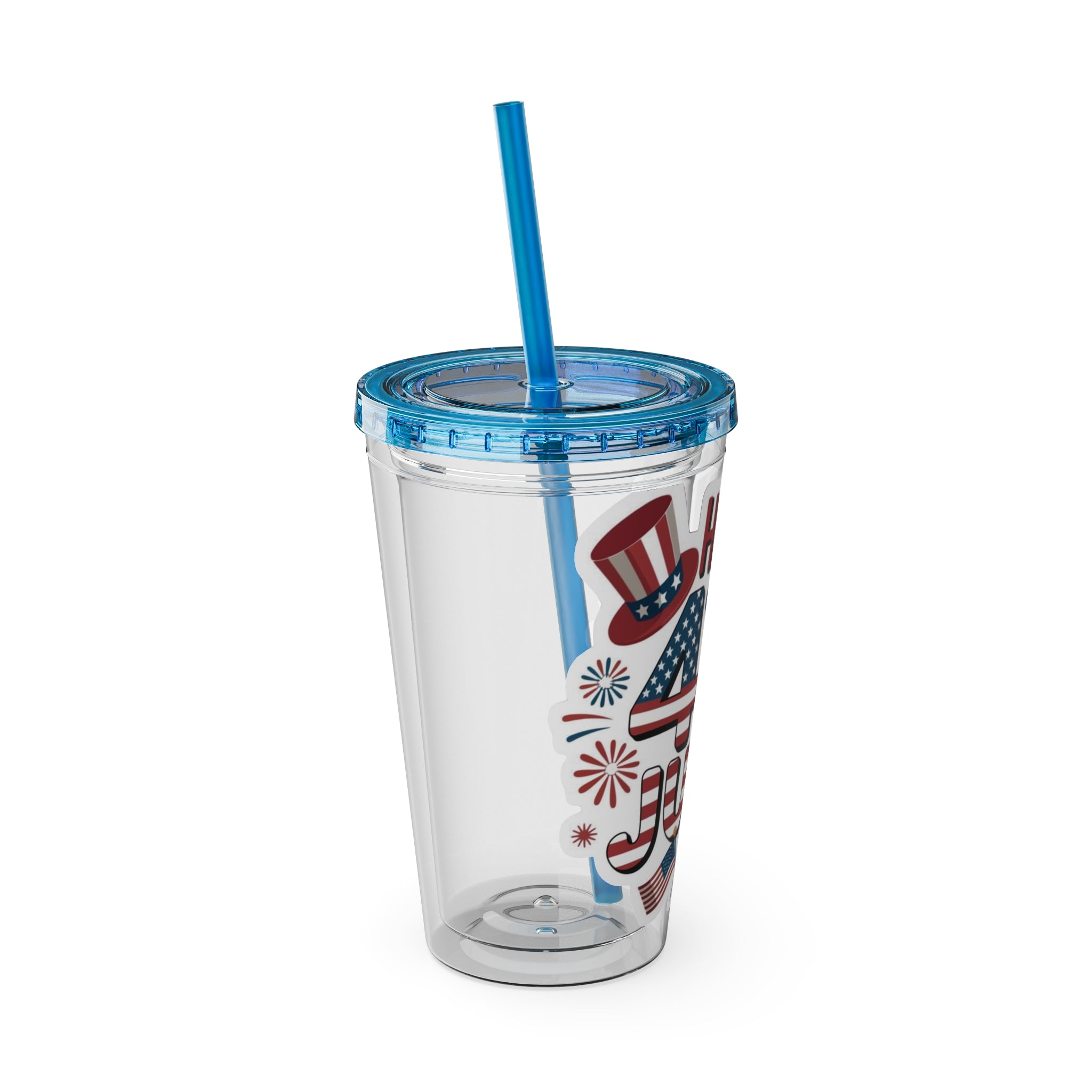 Happy 4th of July Tumbler | 16oz Straw Cup, Patriotic Fireworks Flag Design