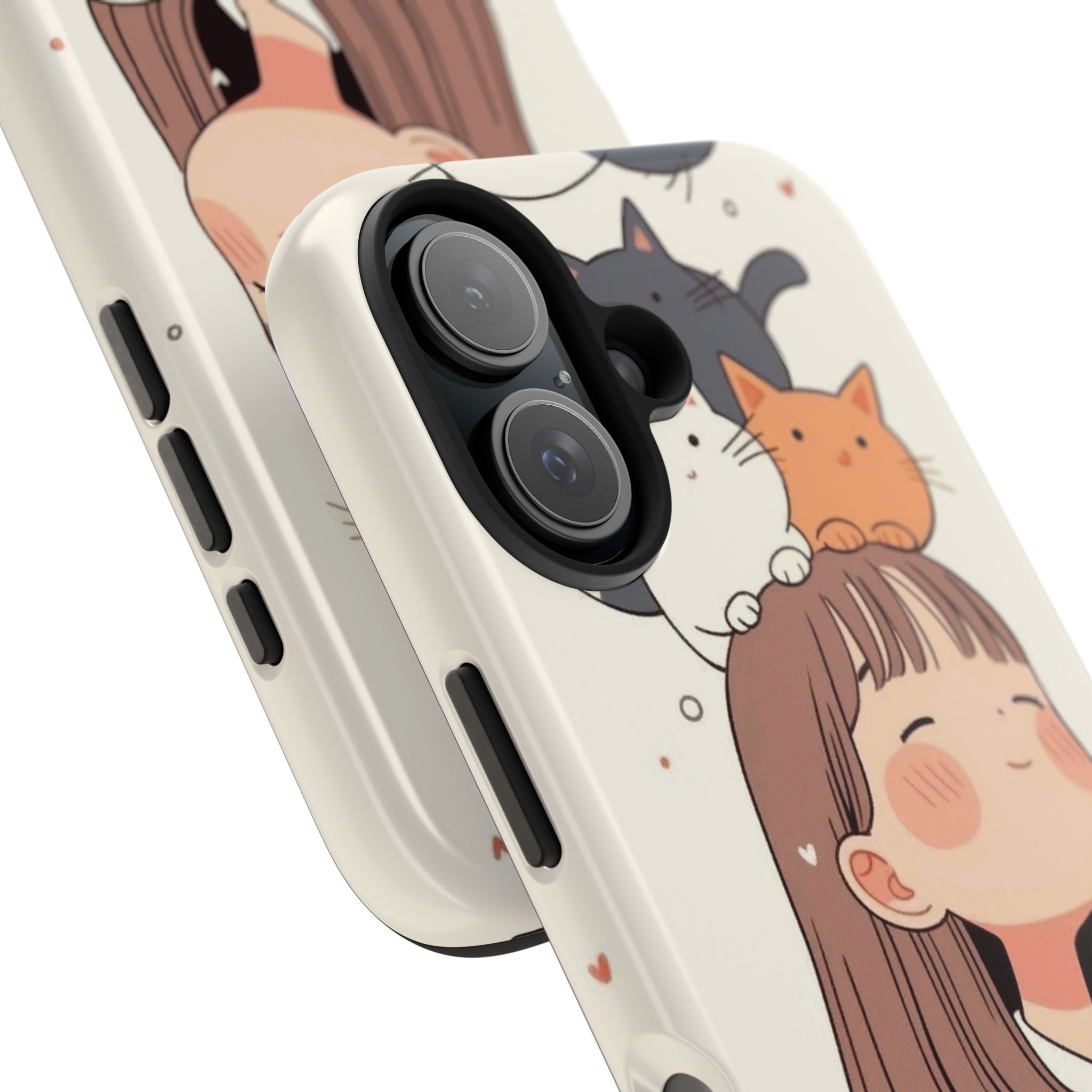 Girl with Cats Phone Case | Cute Cat Stack Illustration