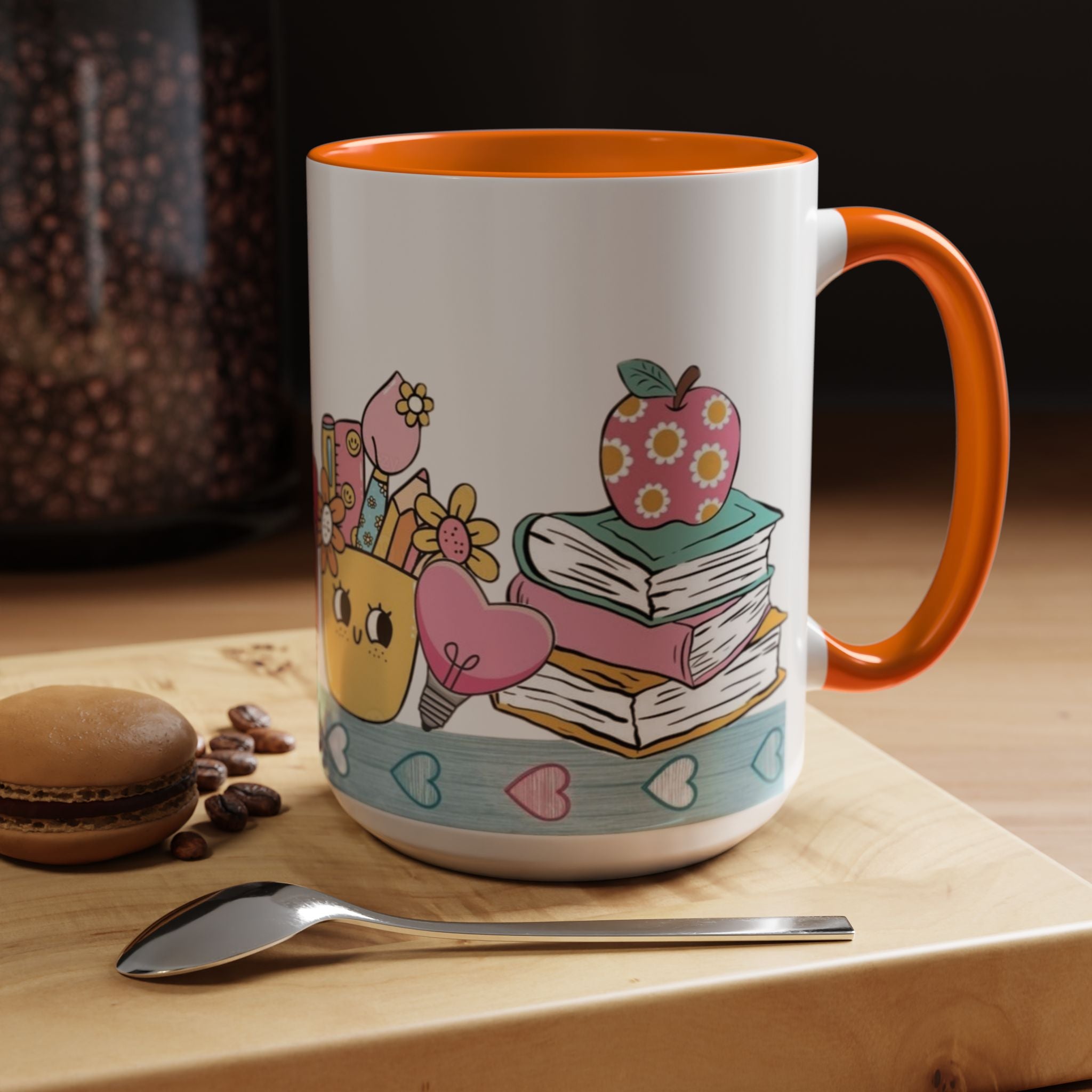 Cute Teacher Desk Accent Coffee Mug — Kawaii School Supplies Design