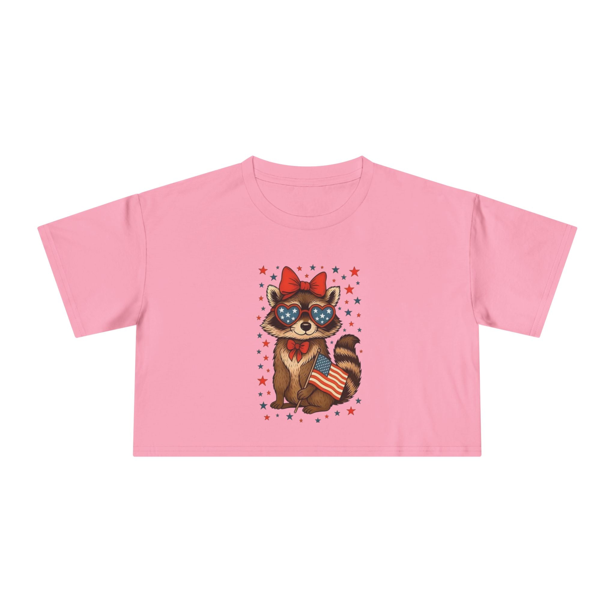 Patriotic Raccoon Heart Crop Tee | 4th of July Stars & Stripes