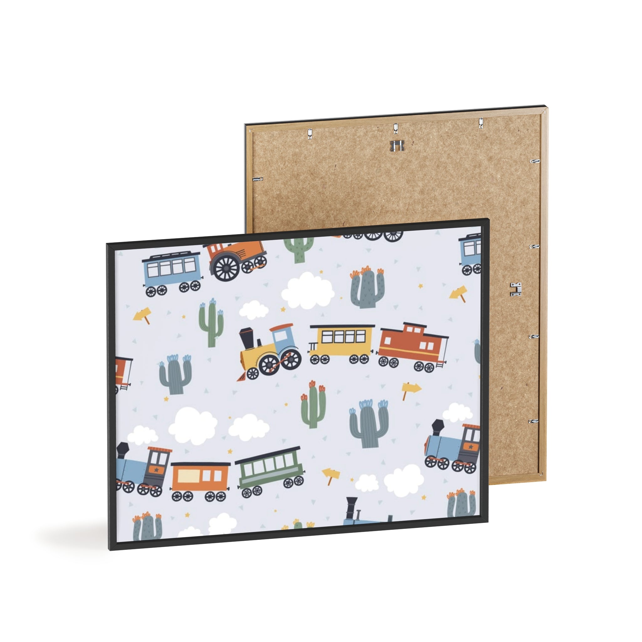 Kids' Train Poster with Wooden Frame — Nursery Wall Art, Playroom Decor
