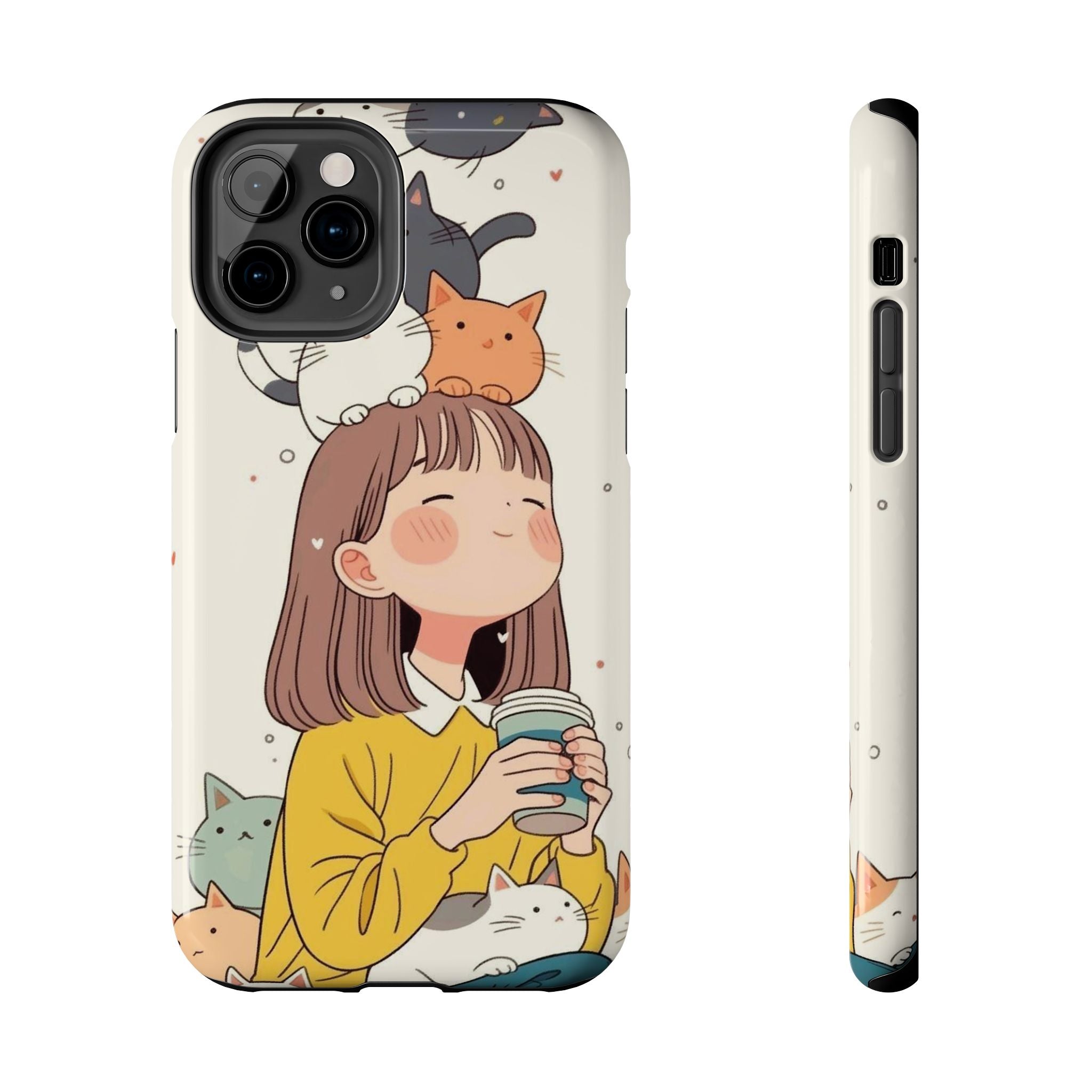 Girl with Cats Phone Case | Cute Cat Stack Illustration