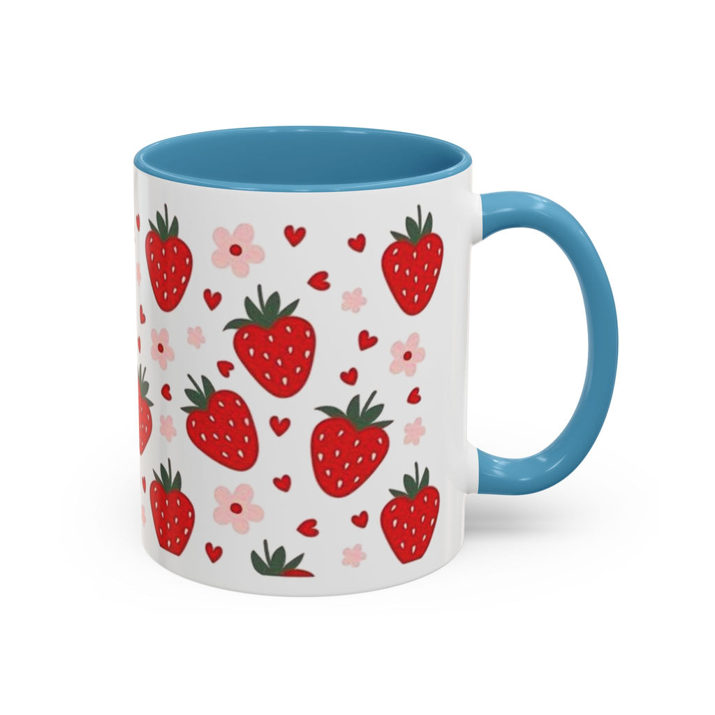 Strawberry Pattern Accent Coffee Mug — Cute Red Berries & Hearts 11/15oz