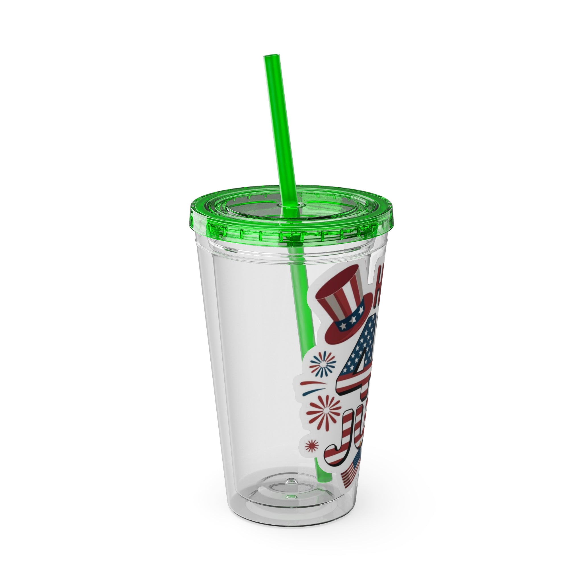 Happy 4th of July Tumbler | 16oz Straw Cup, Patriotic Fireworks Flag Design