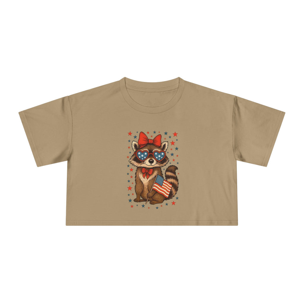 Patriotic Raccoon Heart Crop Tee | 4th of July Stars & Stripes