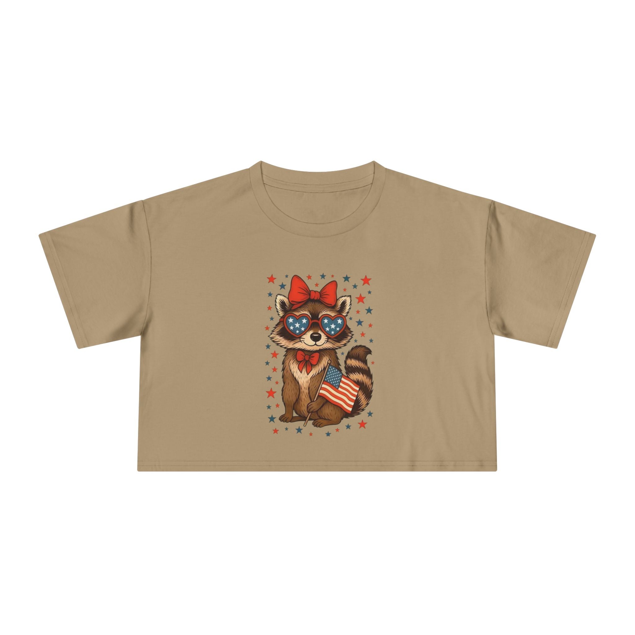 Patriotic Raccoon Heart Crop Tee | 4th of July Stars & Stripes