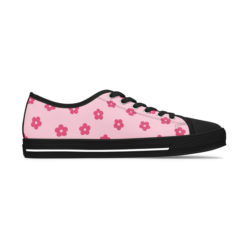 Low Top Sneakers — Pink Floral Pattern Casual Canvas Shoes for Women