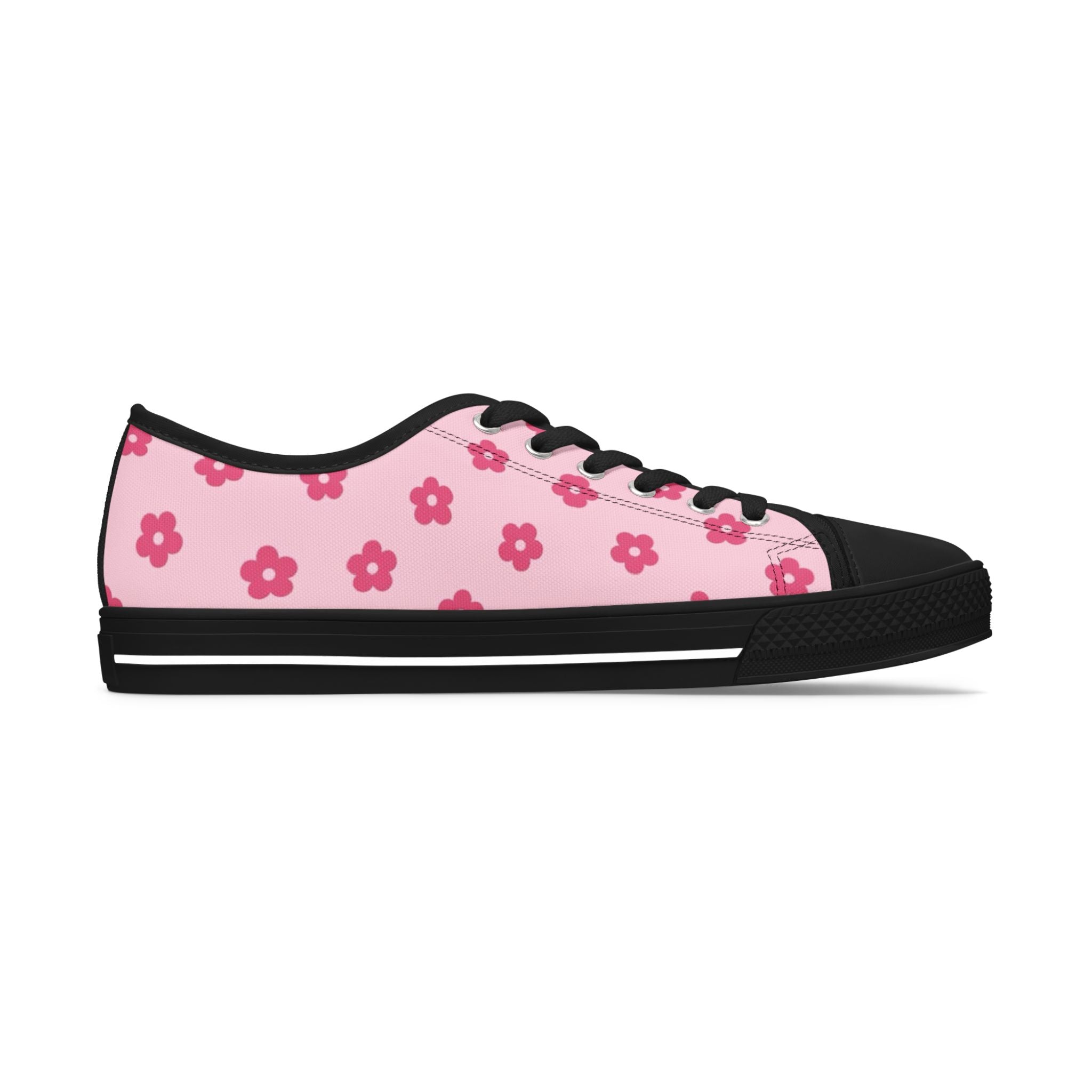 Low Top Sneakers — Pink Floral Pattern Casual Canvas Shoes for Women