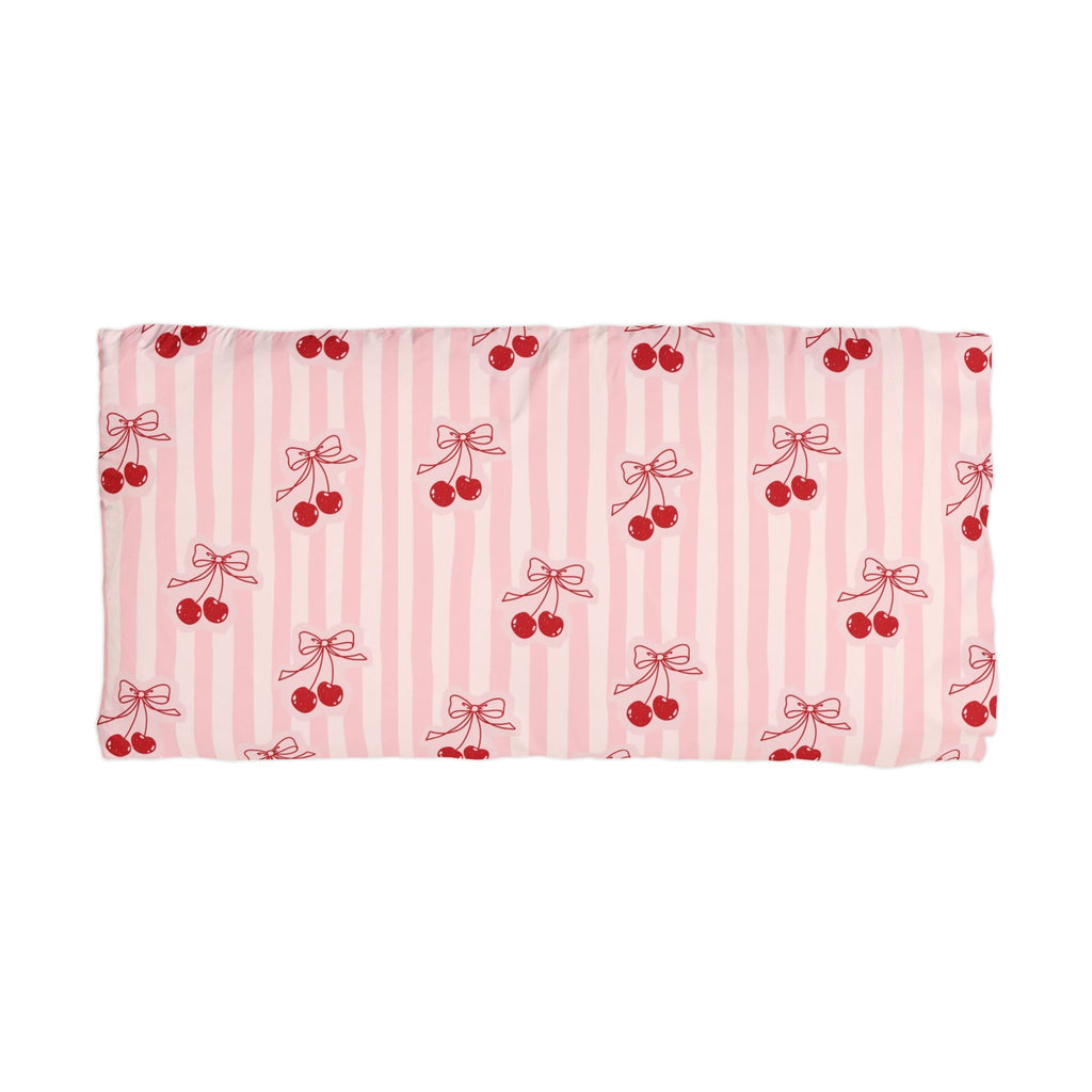 Cherry Bow Microfiber Pillowcase - Pink Striped Decorative Pillowcase