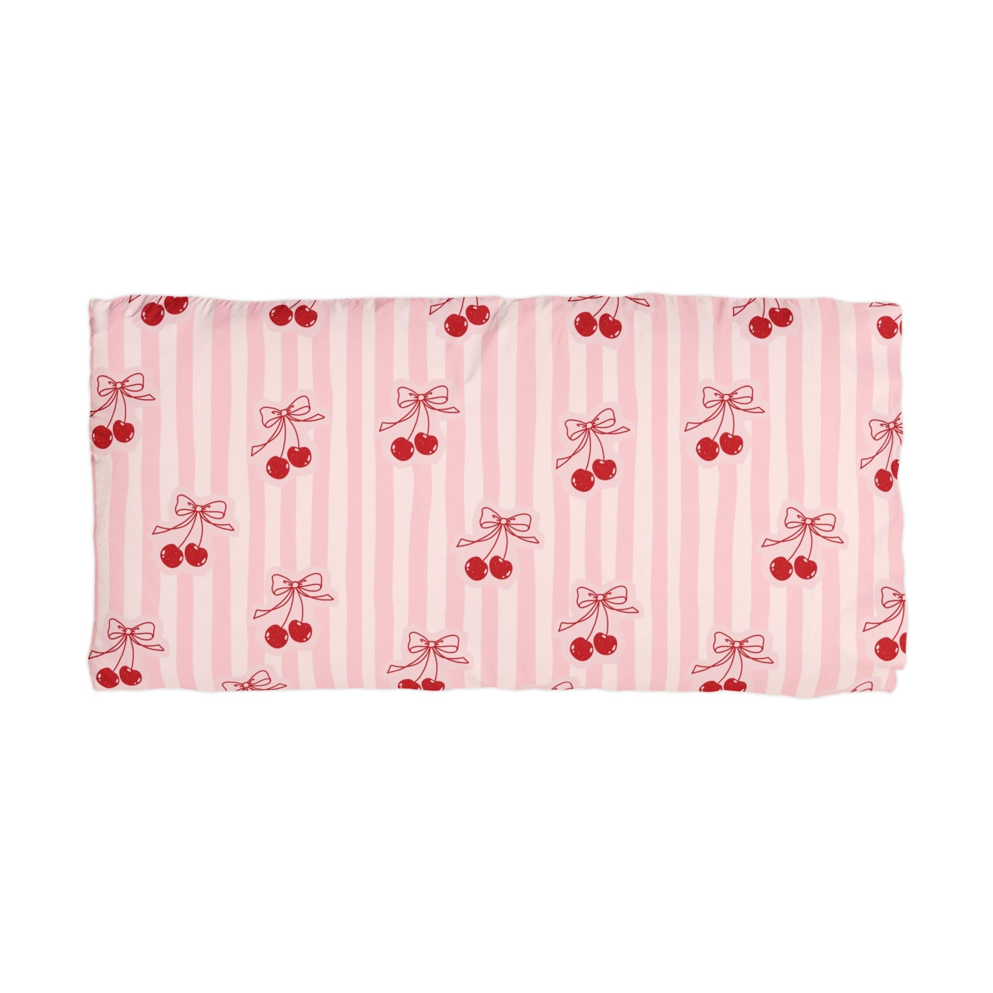 Cherry Bow Microfiber Pillowcase - Pink Striped Decorative Pillowcase