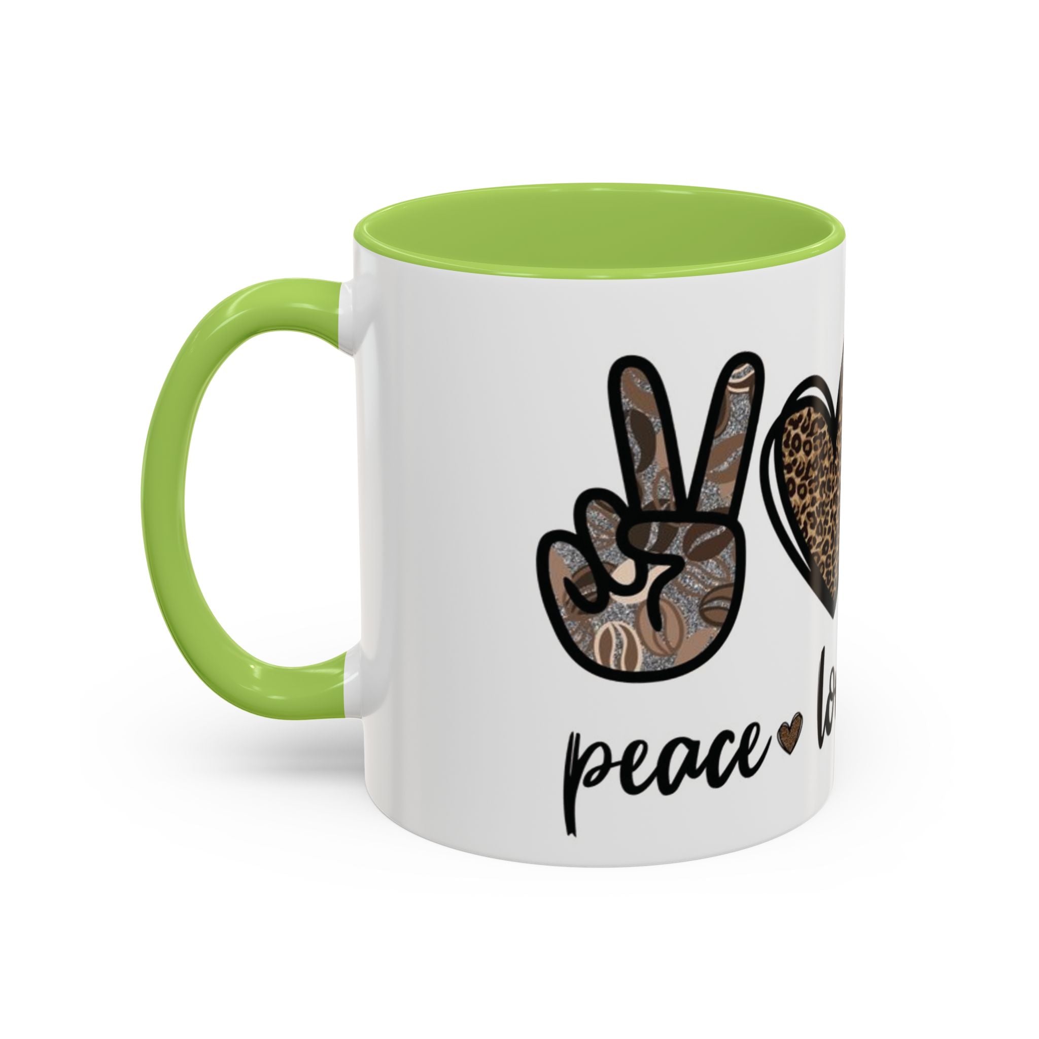 Coffee Love Accent Mug — Leopard Print Peace, Heart & Coffee Design (11/15oz)