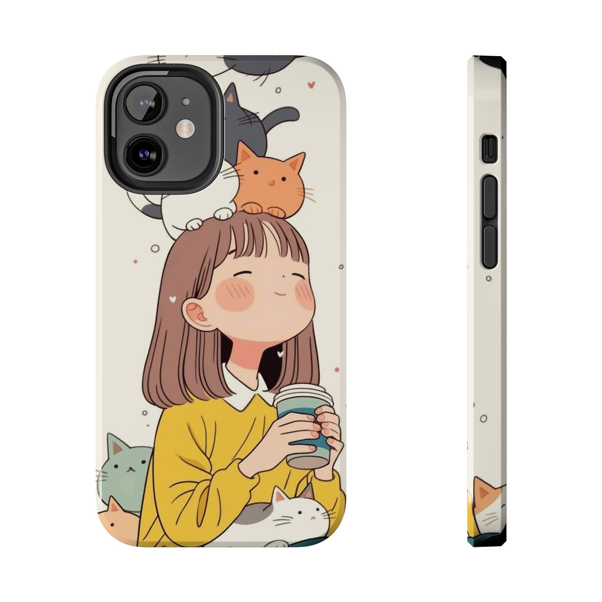 Girl with Cats Phone Case | Cute Cat Stack Illustration