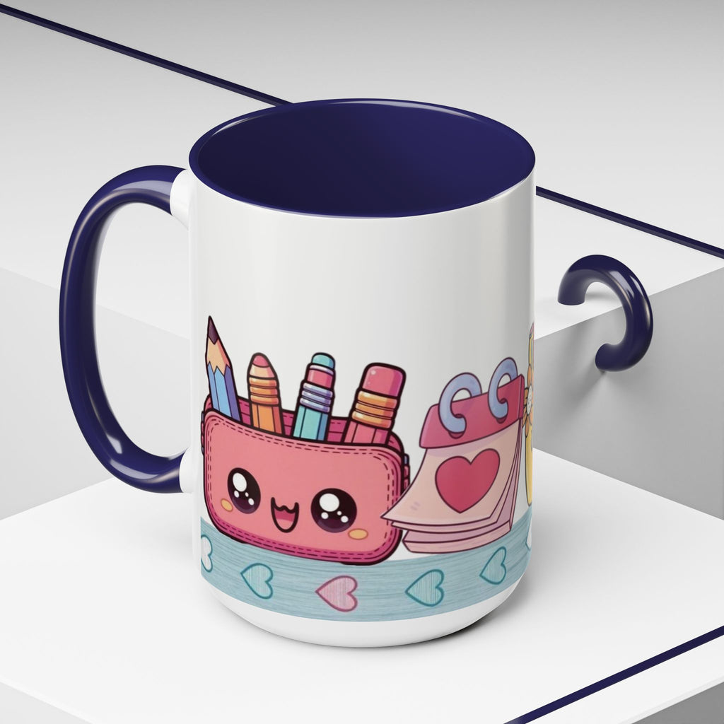 Cute Teacher Desk Accent Coffee Mug — Kawaii School Supplies Design