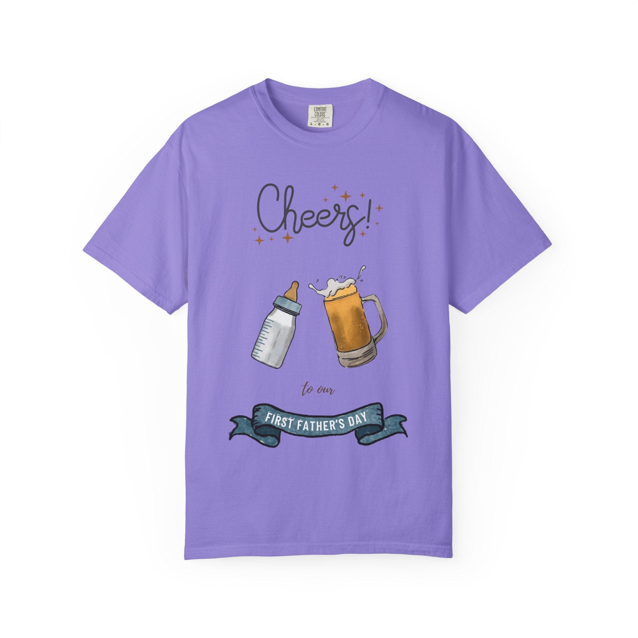 Cheers! Baby Bottle and Beer Mug First Father's Day T-Shirt | New Dad Tee