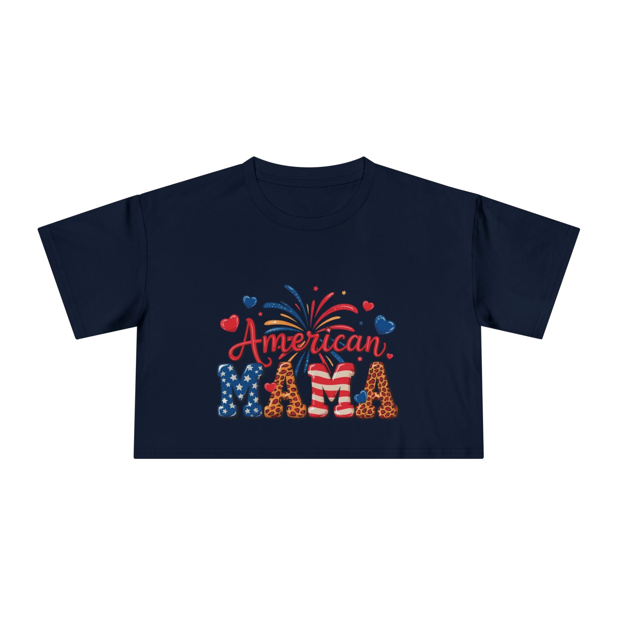 American Mama crop tee | Patriotic Fourth of July fireworks USA design