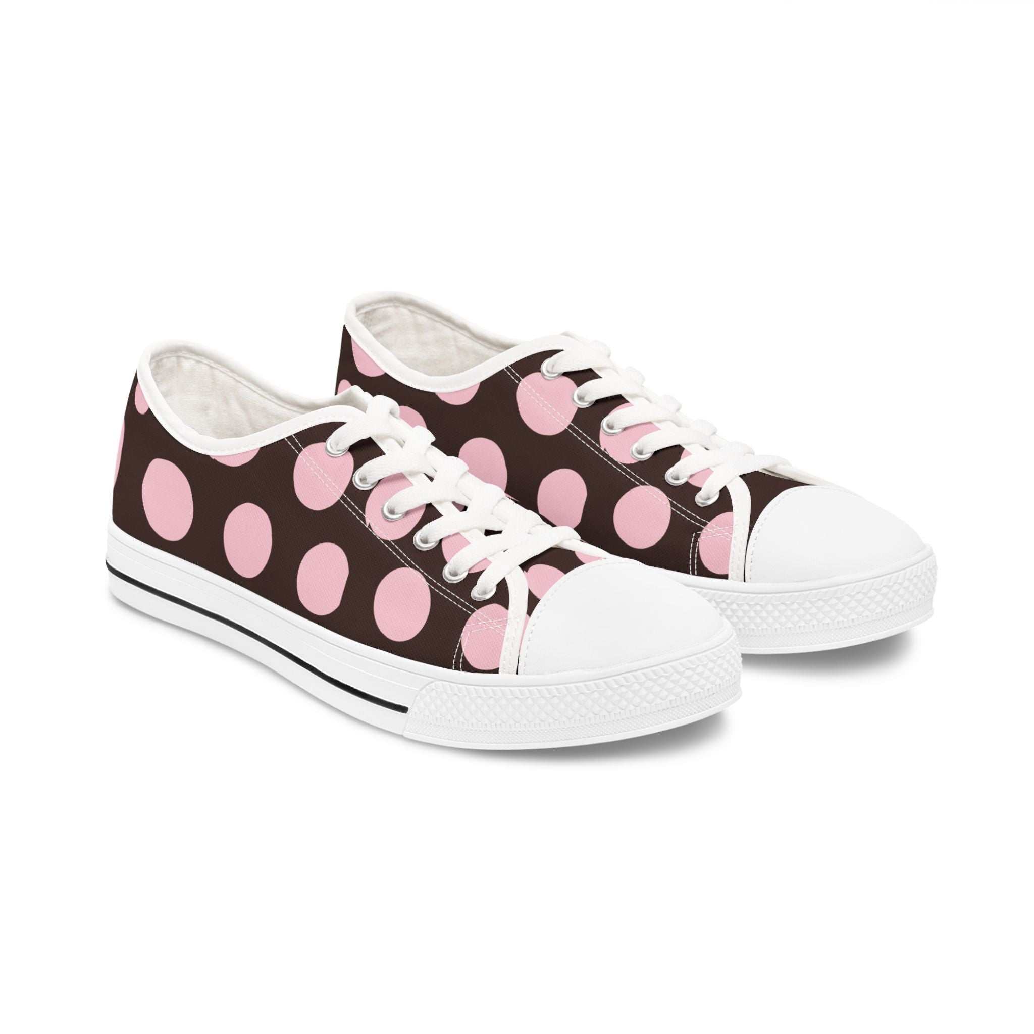 Women's Low Top Sneakers — Retro Pink Polka Dot Canvas Trainers